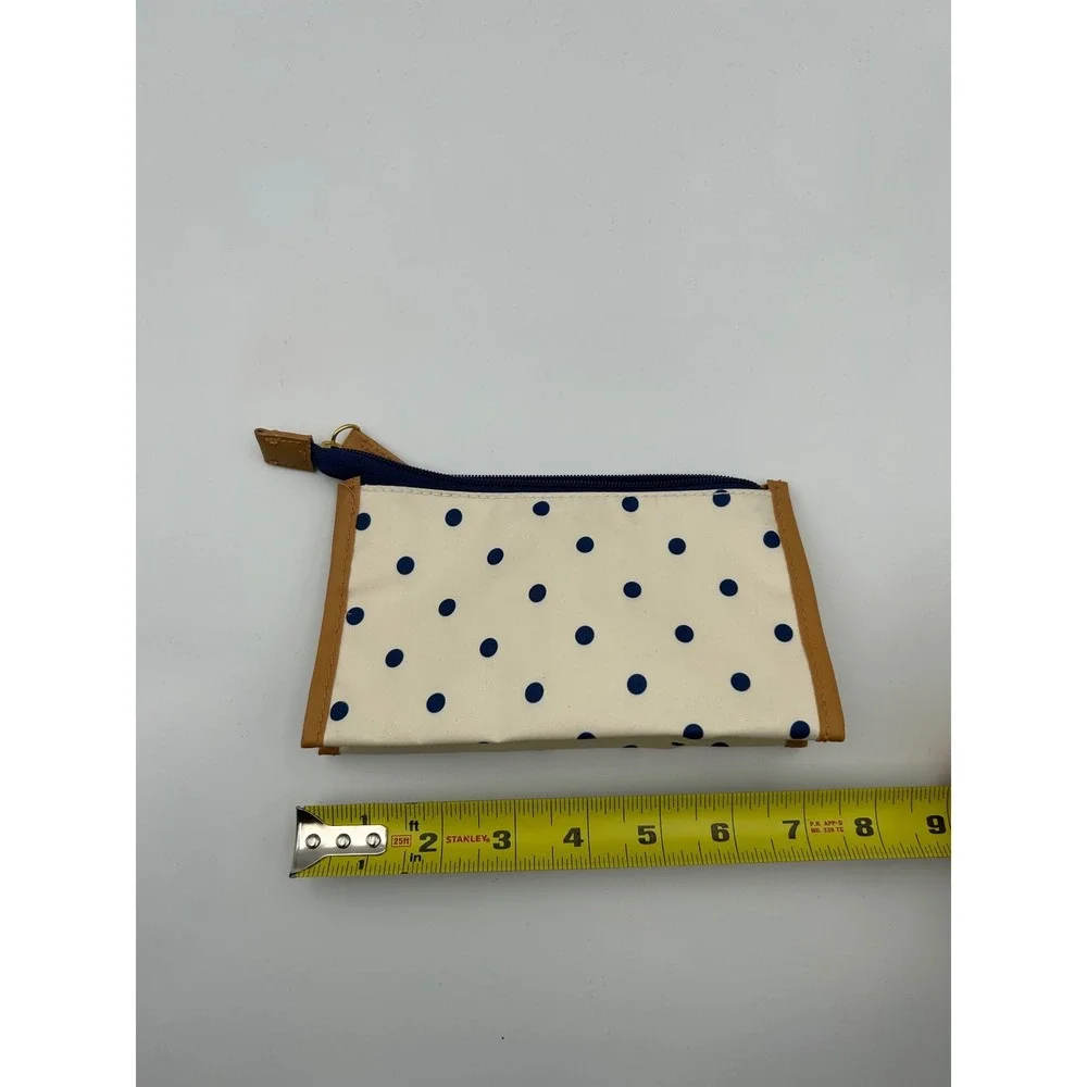 Estee Lauder Polka Dot Makeup Bag‎ Cream Navy Blue Tan Trim Cosmetic Pouch